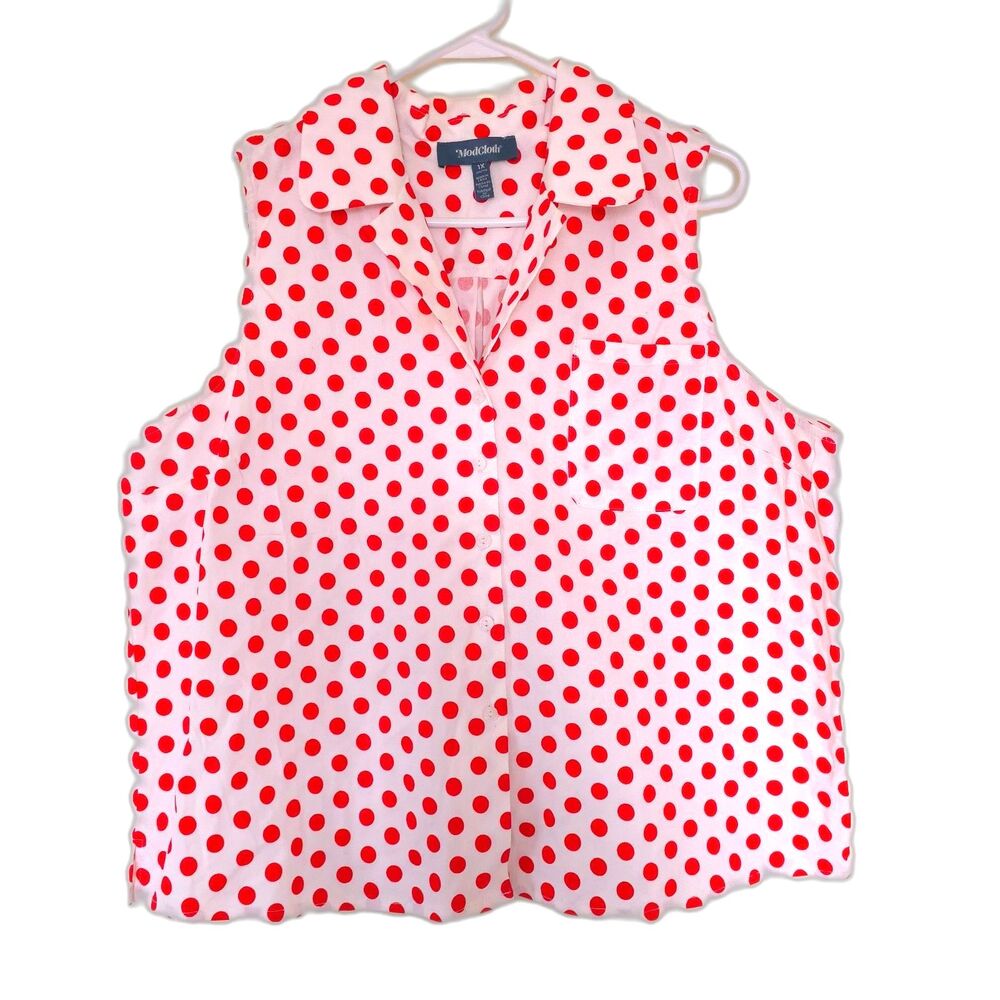ModCloth Red Polka Dot Sleeveless Button Up Blouse 1X Retro Pinup Rockabilly